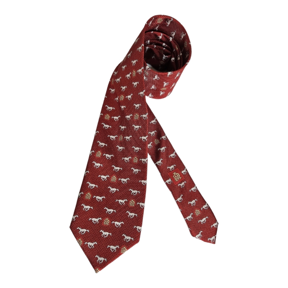 🆕DUNHILL Current Red Monogrammed Logo Horse Silk LUXURY Tie ENGLAND
